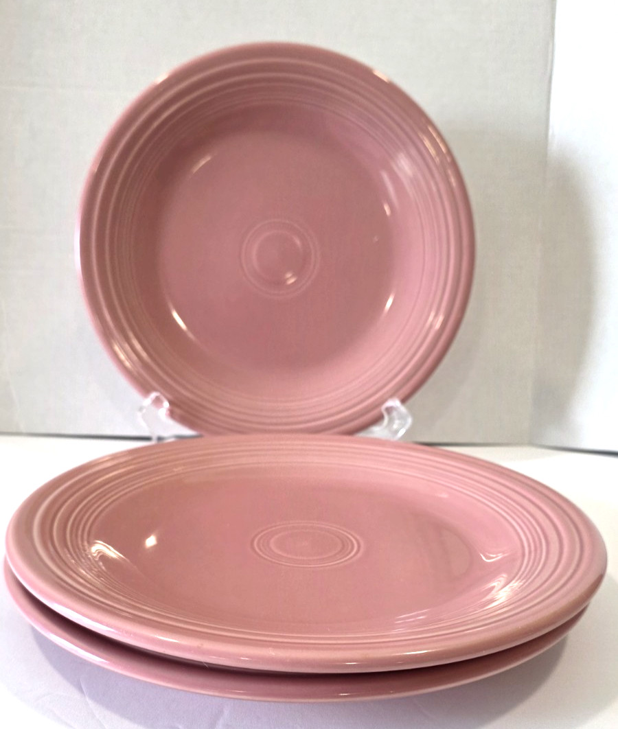 Fiesta Dinner Plate Classic Rim. Rose 10 1/2 Inches, Fiesta Ware Set of 3 Plates