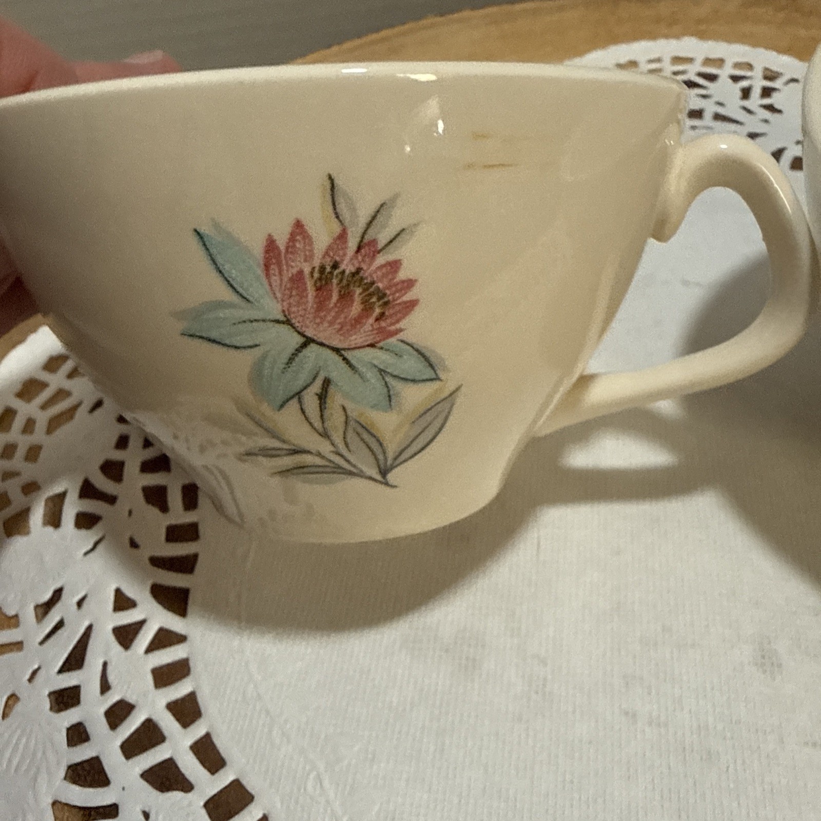 Vintage Steubenville Fairlane Teacups Set of 2 MCM Blue Floral USA Pottery