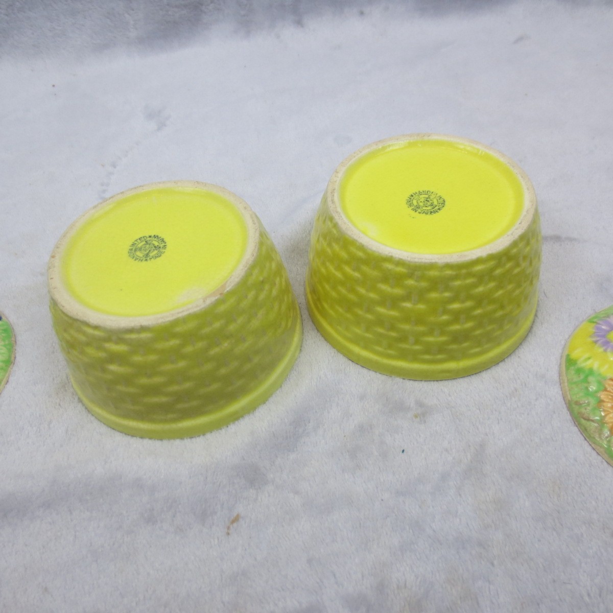 Pair Butterfly Flowers Covered Candy Trinket Dish Japan Majolica Hand Painted