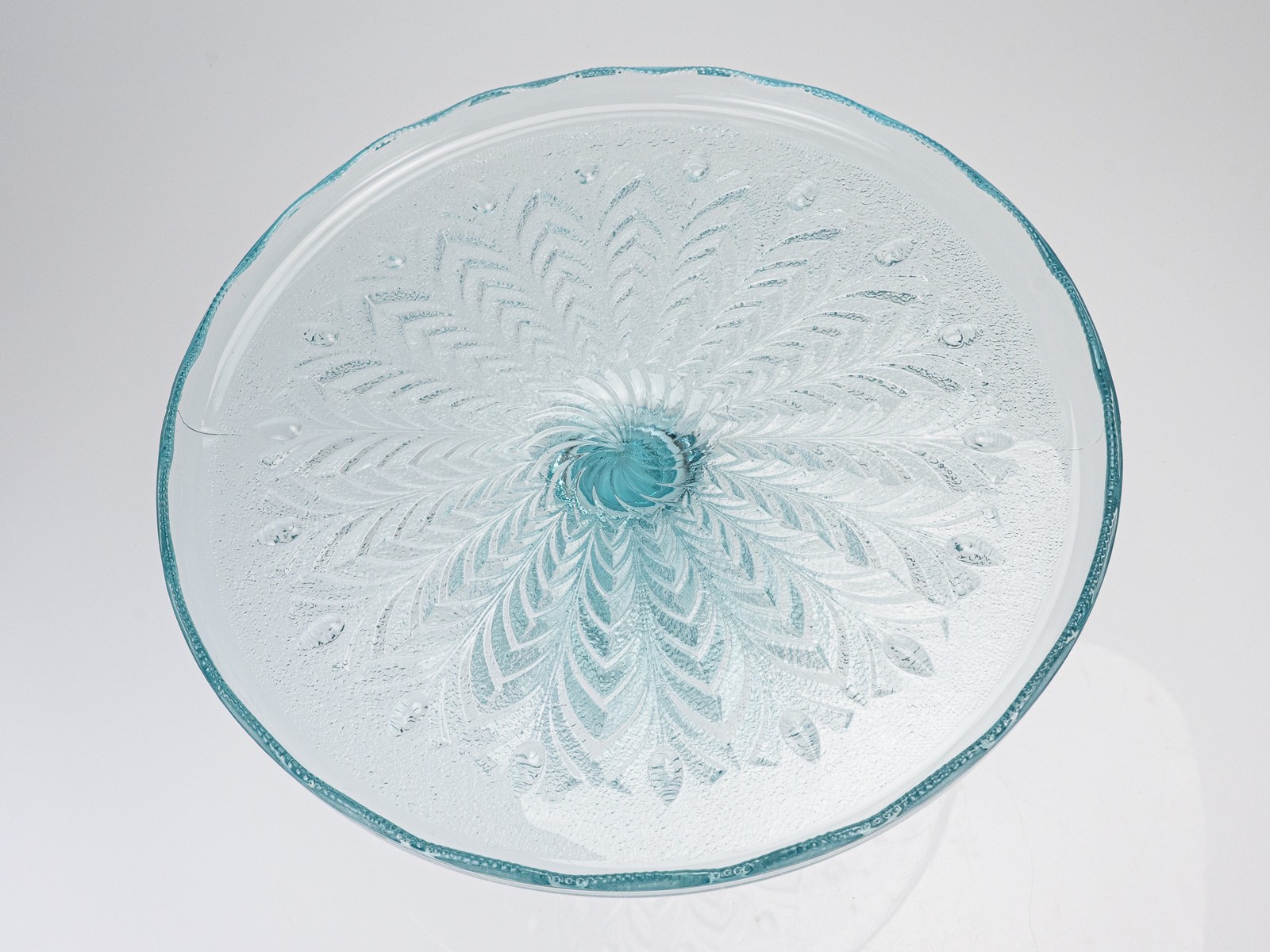 Vintage 1950s Jeannette Ice Blue Glass Feather Harp Pedestal Cake Plate Stand