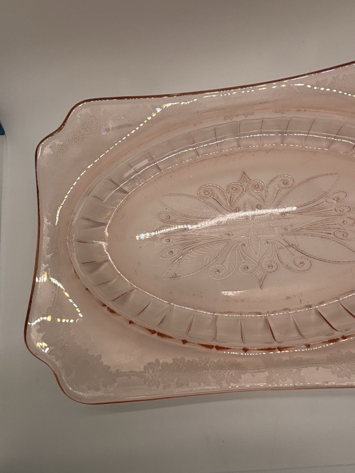 Jeanette Adam Pink Depression Glass Rectangular Serving Platter 11 5/8″ Vintage