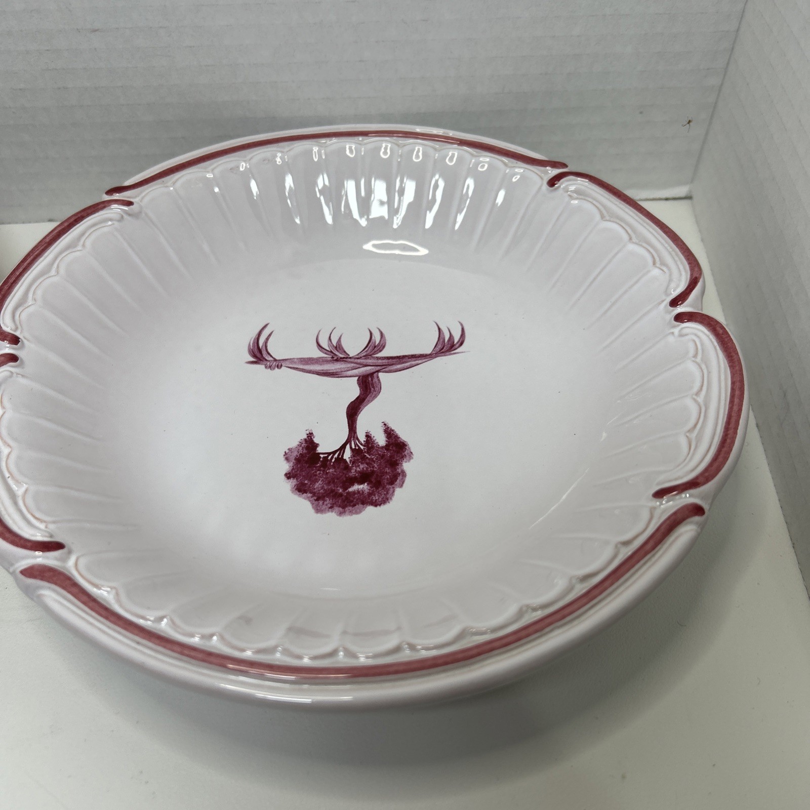 NIDERVILLER Pottery 8″ Pasta Soup Bowl Magenta Red Tree Motif Earthenware France