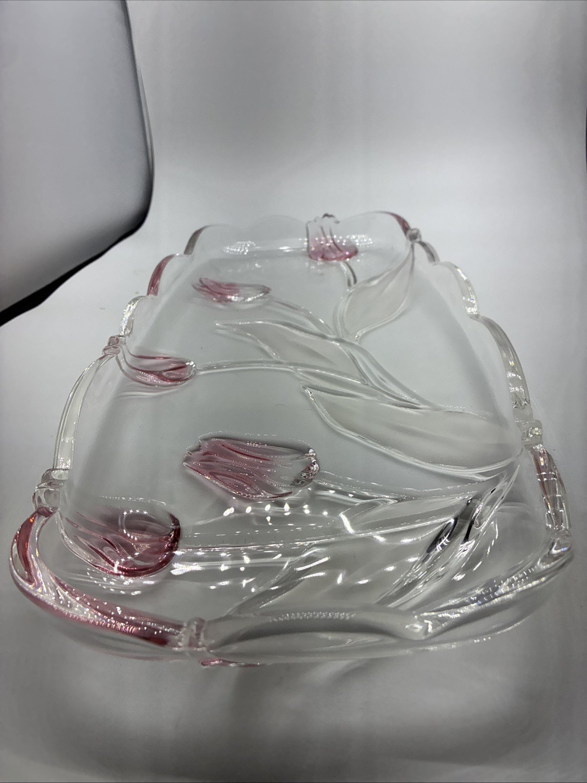 Mikasa Tivoli Tulip Rectangular Glass Serving Platter 15”X7” Pink Tulips New