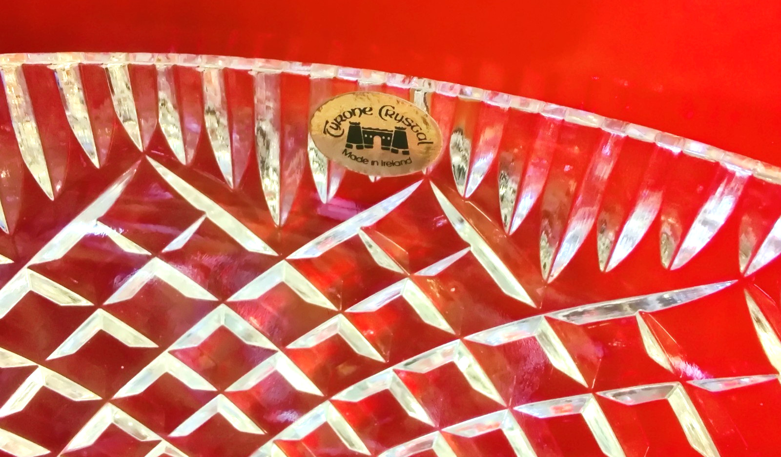 Tyrone Crystal Footed Centerpiece Bowl Ireland 6.25 tall 8 in wide Faceted Stem