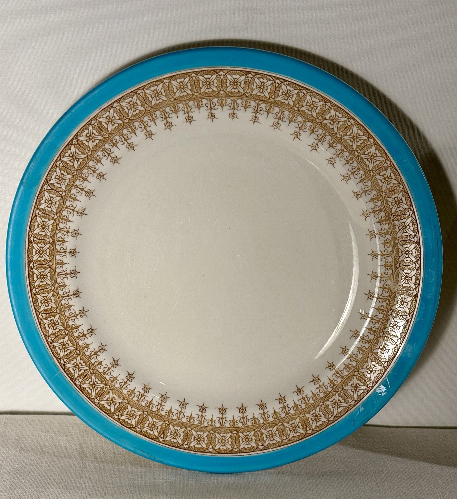 4 Antique Turquoise Gold & Cream Royal Worcester 9” Plates Circa 1888 Pat #2313