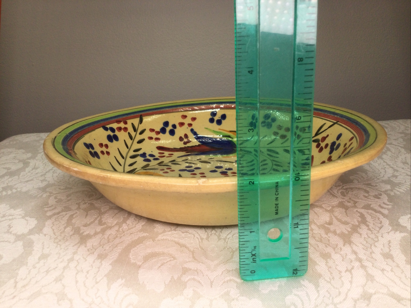 Antique Ceramic Earthenware Bowl Hand Painted Signed VG DEERX Spain 9.75”D