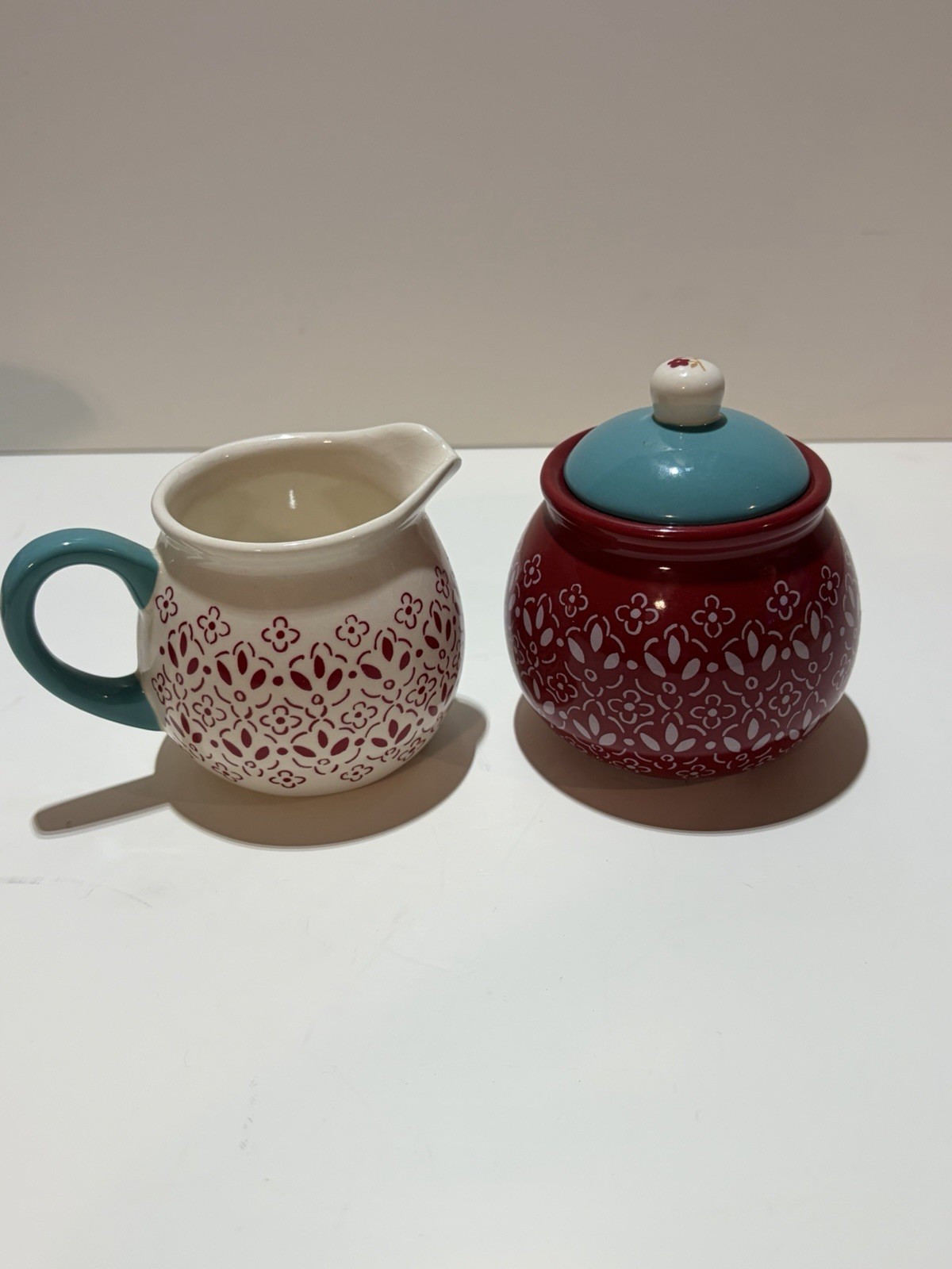 Home General Store Hollydale Decorated Stoneware Sugar And Creamer