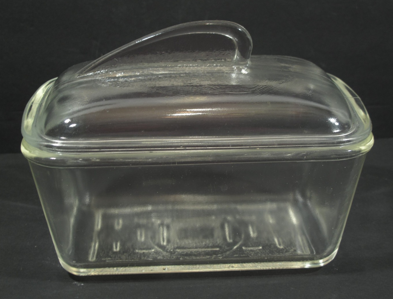 VTG Glasbake With Fin Lid~Clear Refrigerator Dish Made In USA 8 x 5 x 5.5 in