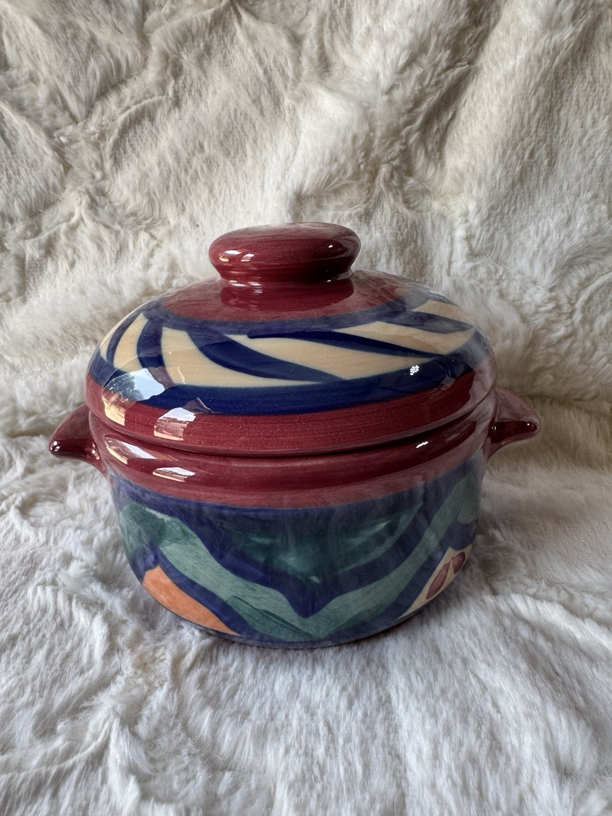 Estate 1988 Gail Pittman Red Azalea Casserole Dish With Lid Hand Painted Signed