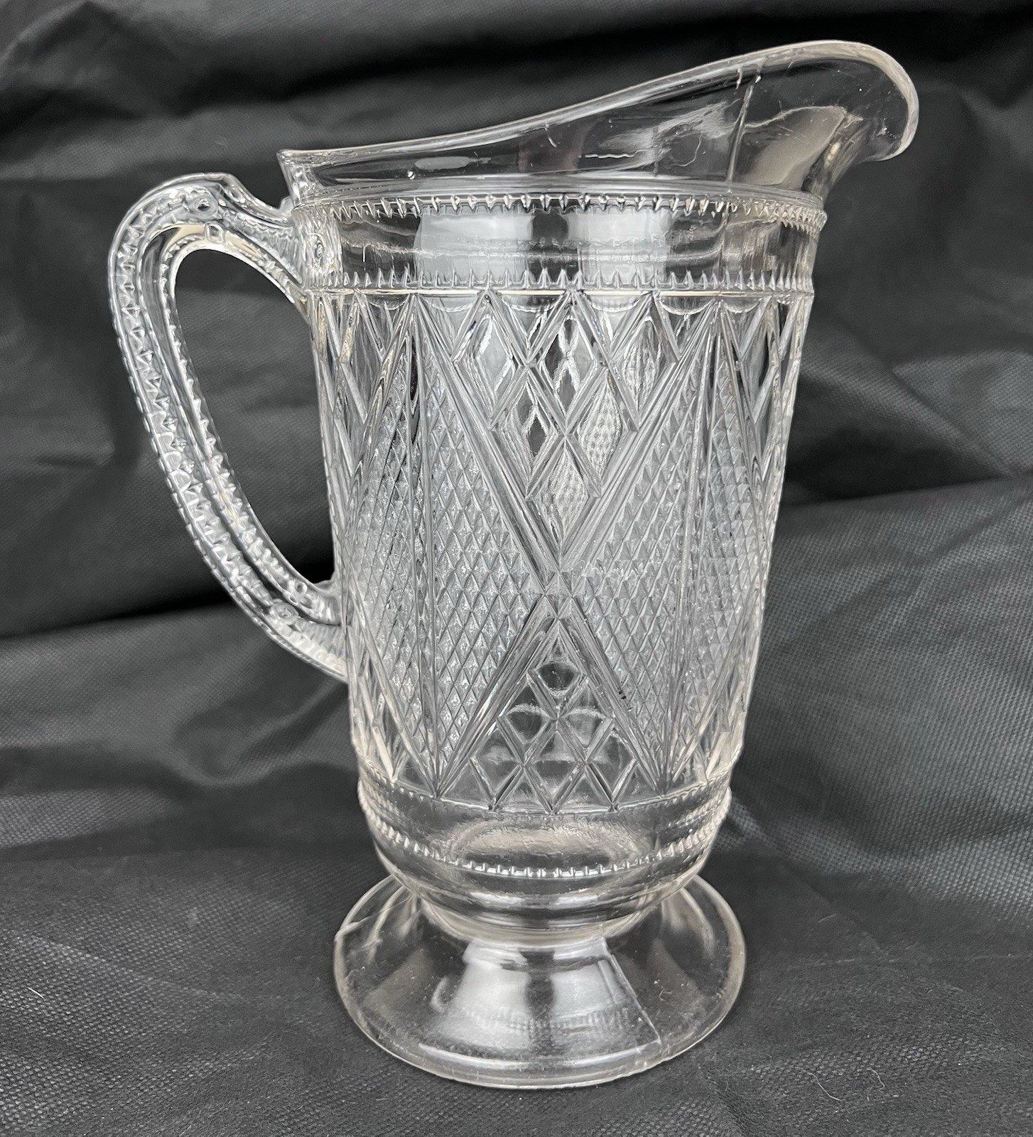 EAPG McKee and Bros National Glass Co No 900 Sunk Diamond Lattice Pitcher 8 5/8″
