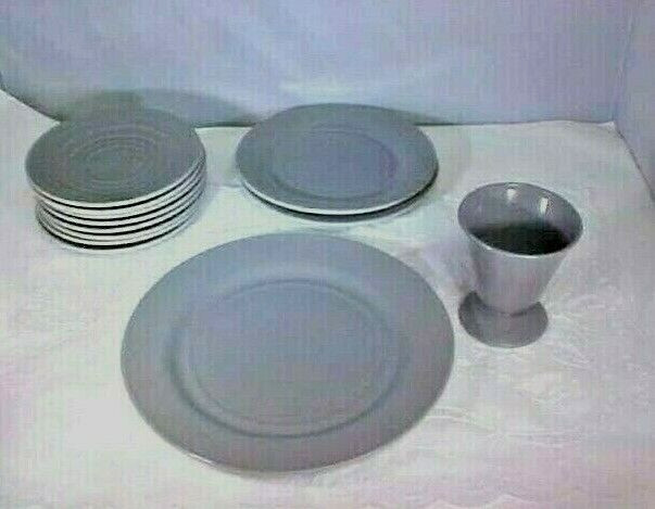Hazel Atlas Gray Dinnerware Lot of 12 Ovide Moderntone Plates Saucers Parfait
