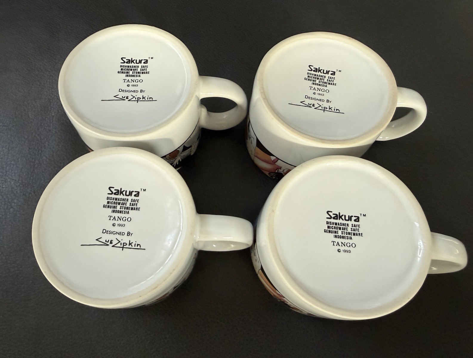 3- Sakura “Tango” #993” Coffee Cups Art Deco By Sue Kimzin DISC 1993-1994