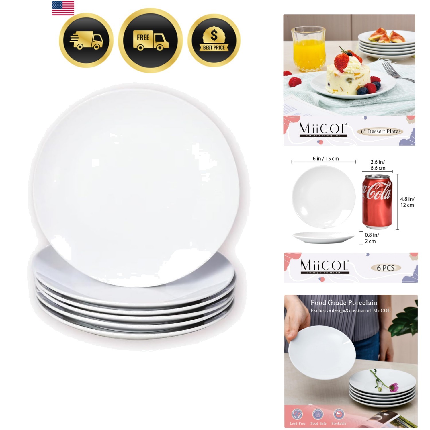 Elegant Set of 6 Ceramic 6-Inch Dessert Plates – Versatile White Appetizer Ware