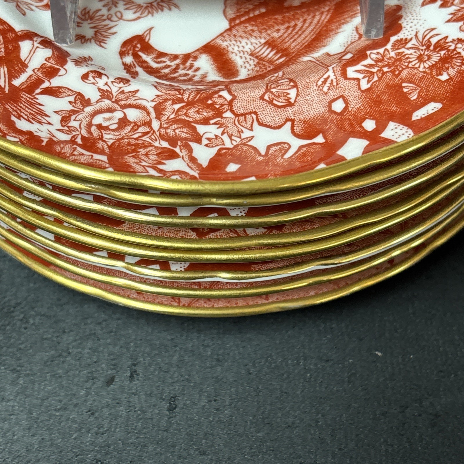Royal Crown Derby RED AVES ~Older Scalloped ~ Bread Plate 6 1/4 Inches