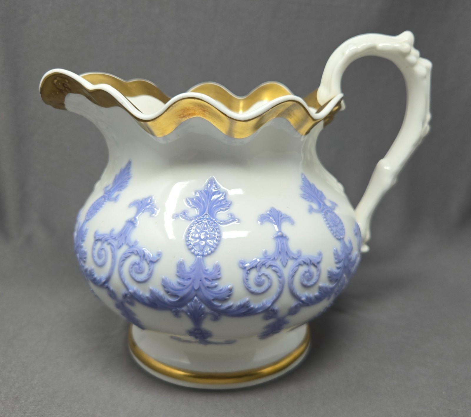 English Pitcher Lilac Sprigware C. 1830s 7 3/8 inches Tall