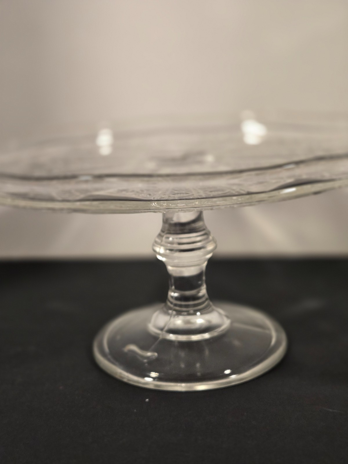 Duncan & Sons EAPG Clear Cane and Rosette Pedestal Cake Stand 9″ in Dia.
