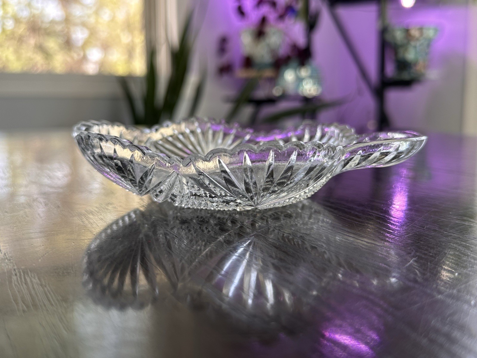 Vintage Pressed Glass Oyster Dishes Set of 3 Clover Asymmetrical Hobnail Relish