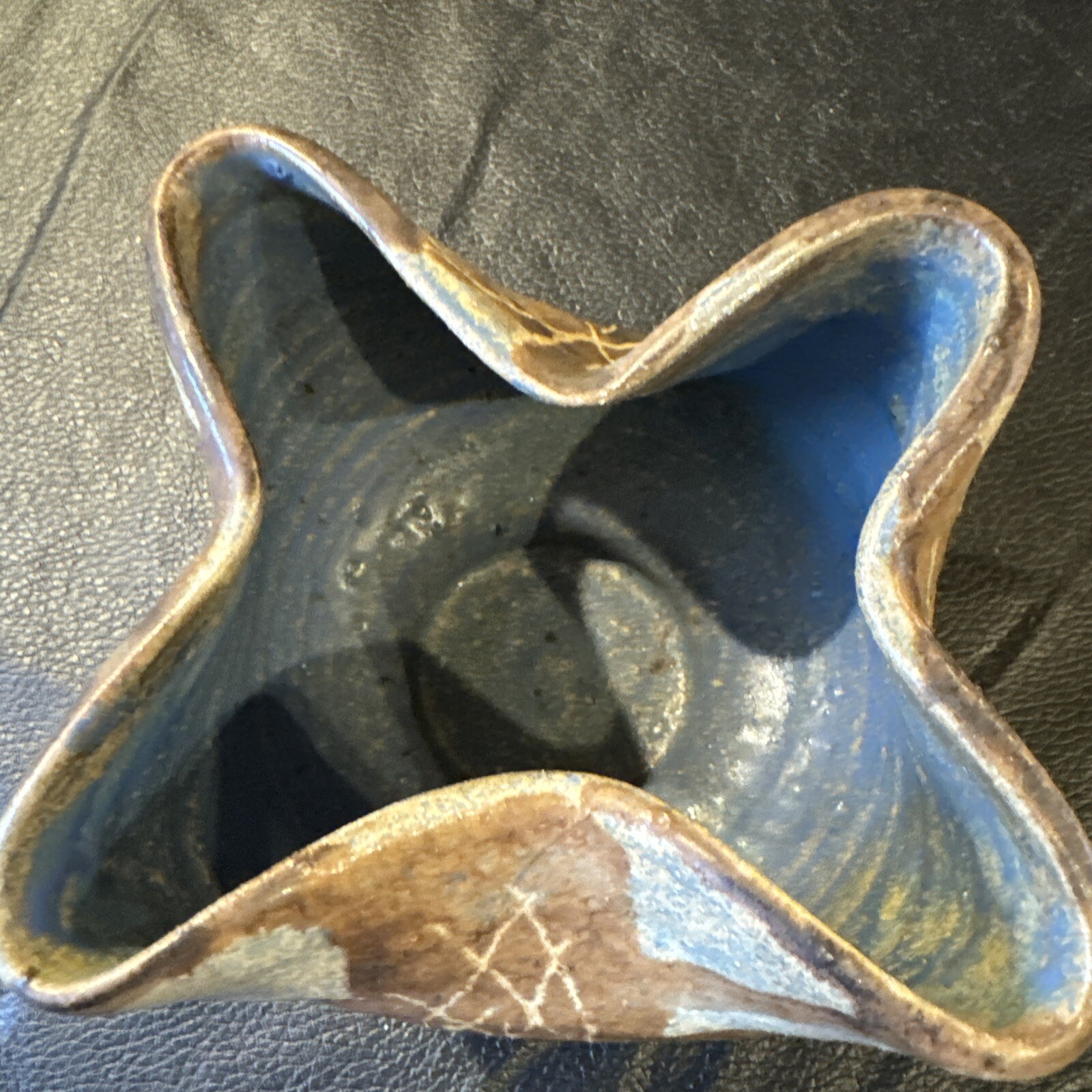 Vintage SherryMike Pottery Clay Pinched Sides Bowl Made In Maine.