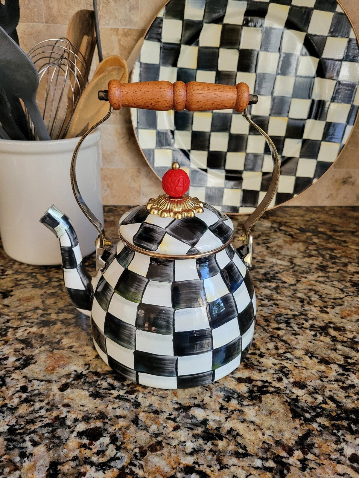 MacKENZIE-CHILDS 2 QT COURTLY CHECK TEA KETTLE NEW