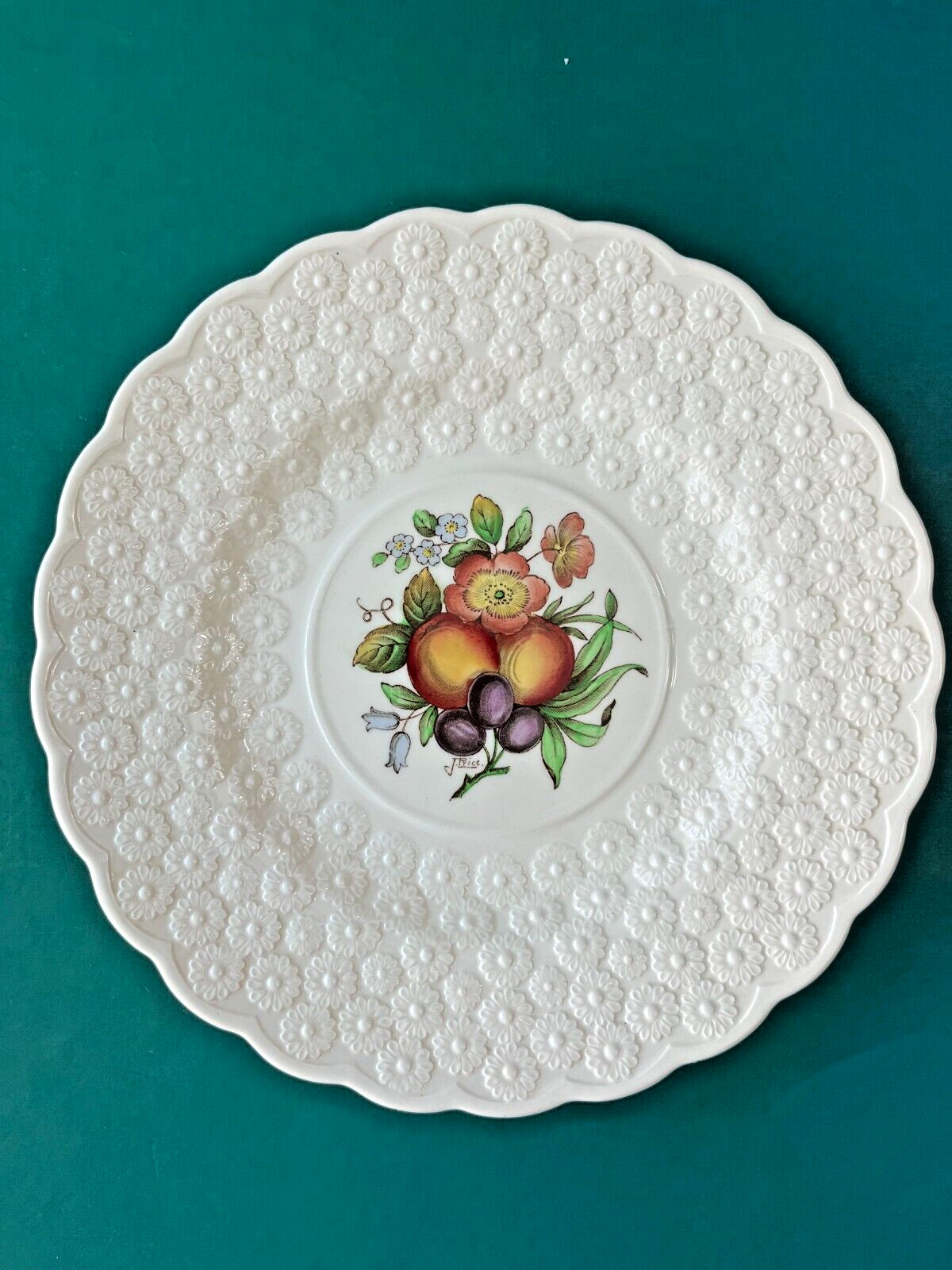Stunning Vintage COPELAND SPODE Signed J. Price Embossed Floral Fruit PLATE