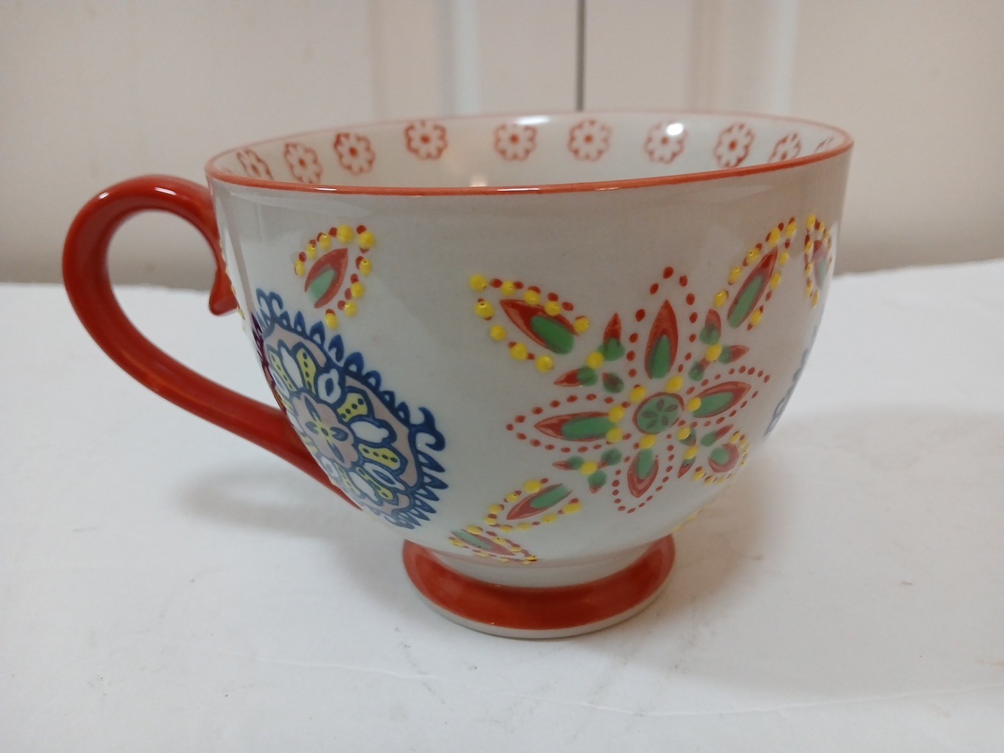 New Yokohama Studio Mug & Plate/Saucer Blue Yellow Rust Raised Design Hand Paint