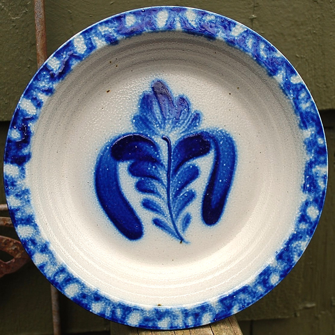 Vtg Studio Handcrafted FOLK ART Pottery Dish/Plate BLUE SALT GLAZE Signed Dated