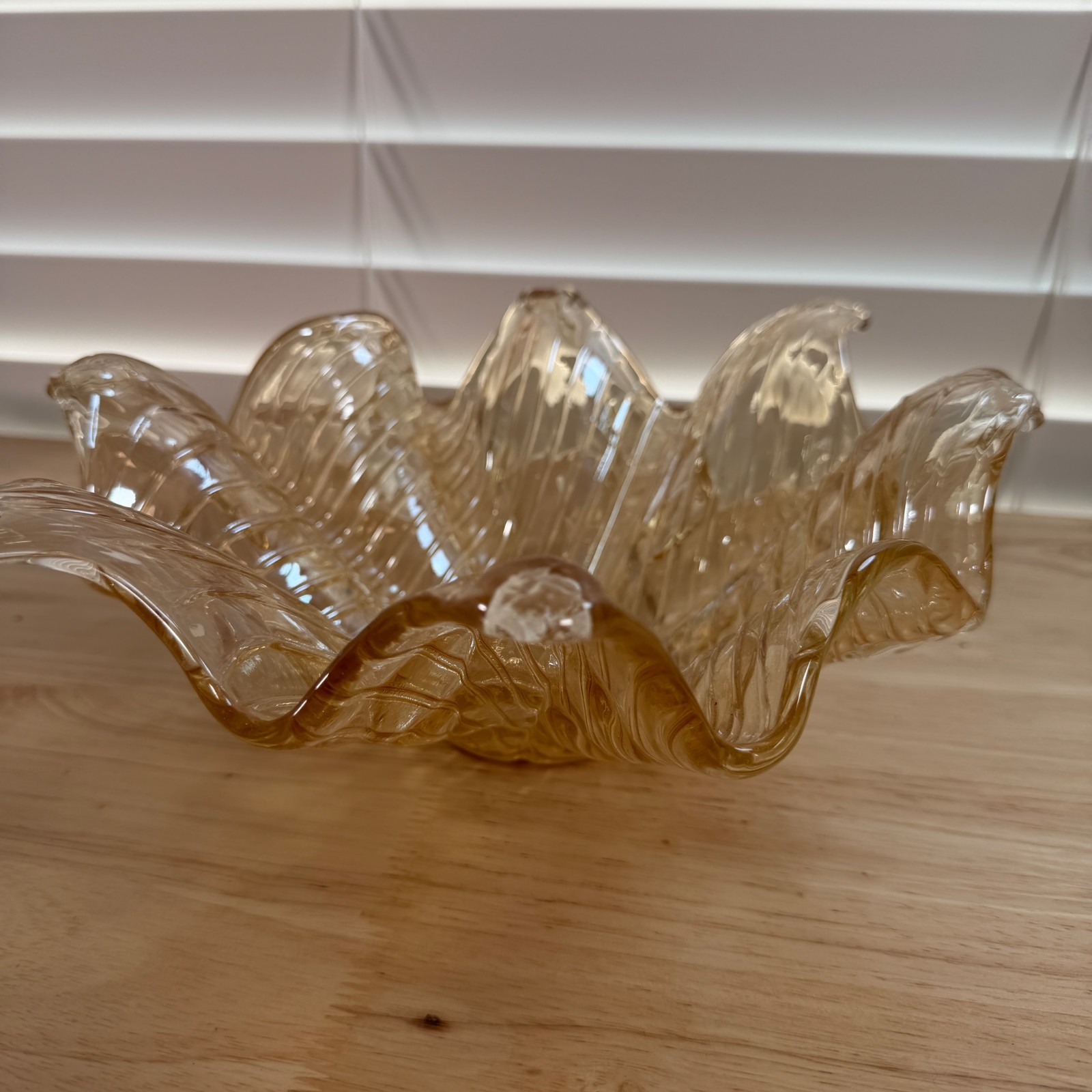 Vintage Antica Cristalleria Hand Blown Champagne Italian Art Glass Flower Bowl
