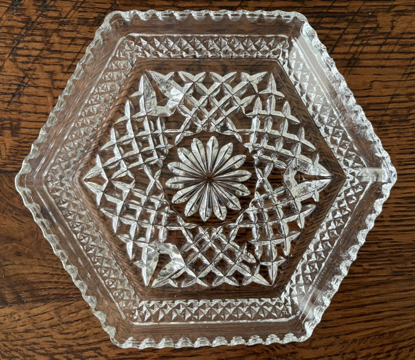6 Anchor Hocking Wexford Hexagonal Shaped Dishes Plates Footed 7.5”