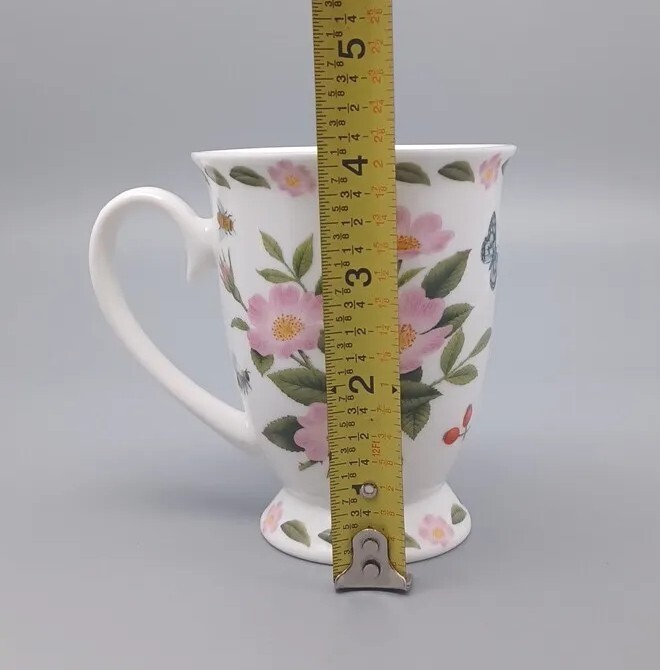 Kent Pottery Pedestal Mug 8oz Pink Flowers, Butterfly And Bumble bee