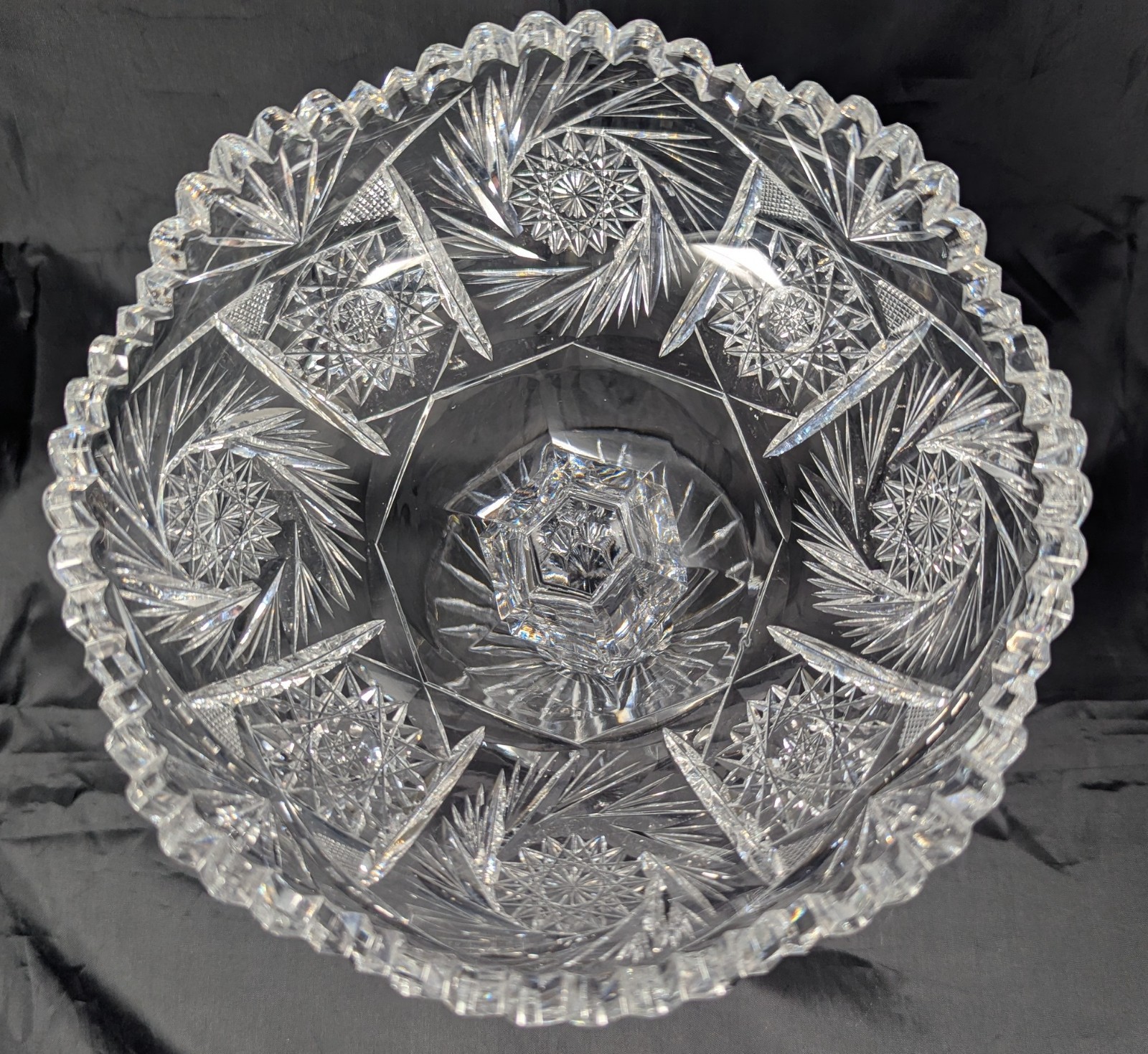 American Brilliant Cut Glass 1876-1916 Compote Stars Pinwheels Fans Zipper Stem