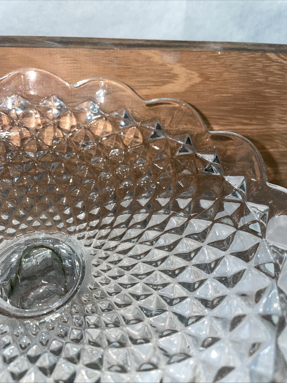Pressed Glass Pedestal Candy Dish or Compote Scalloped Edge Bowl 6.5”H X 9”W