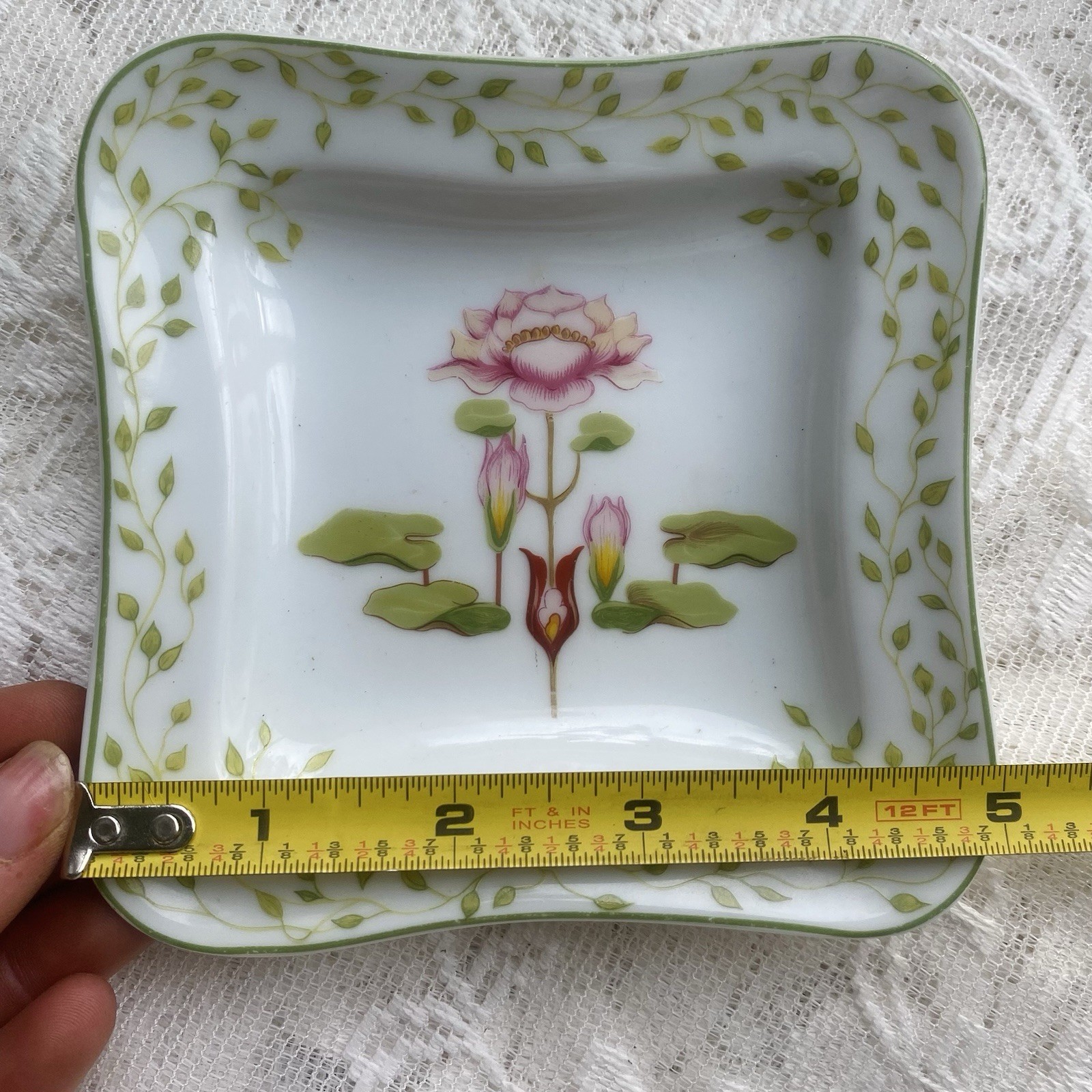 Raynaud & Cie Limoges France Floral Square Porcelain Dish 5 in Green Pink