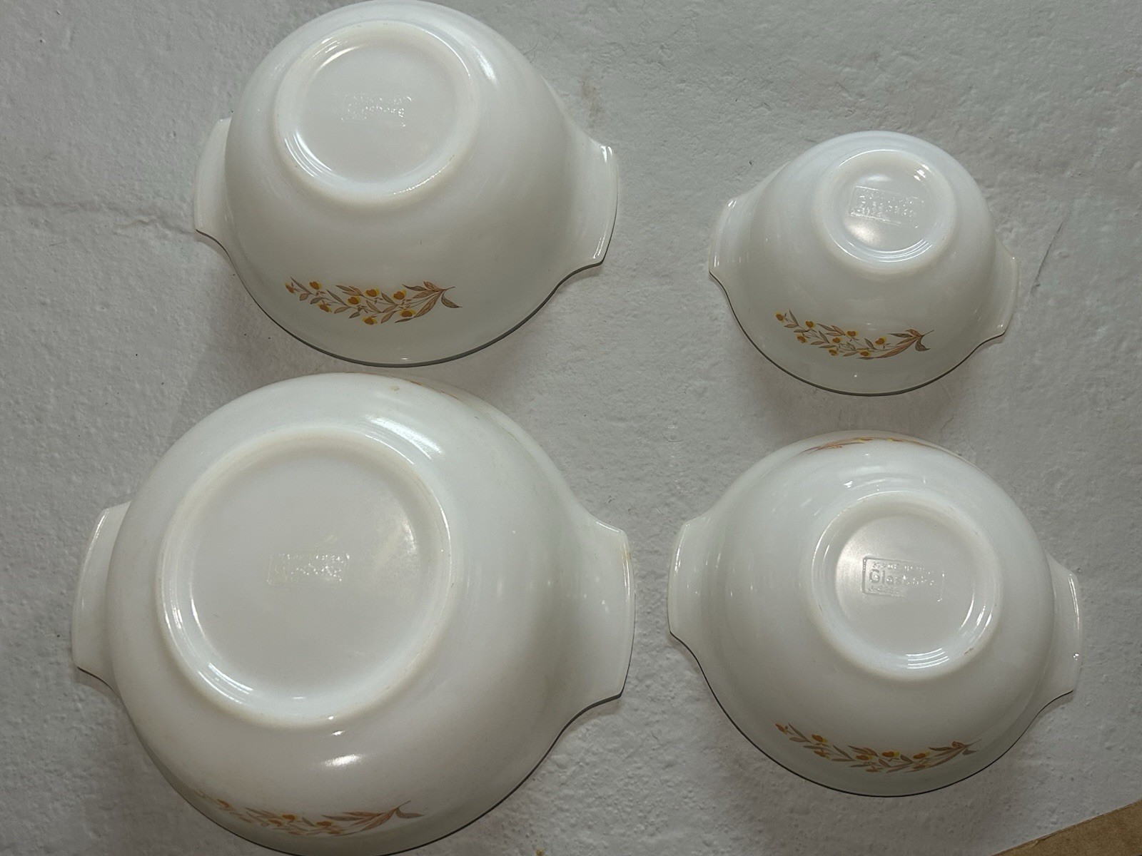 Glasbake 4 Mixing Bowls Autumn Leaf Pattern VTG 1961-1963 J235 w/ Original Box