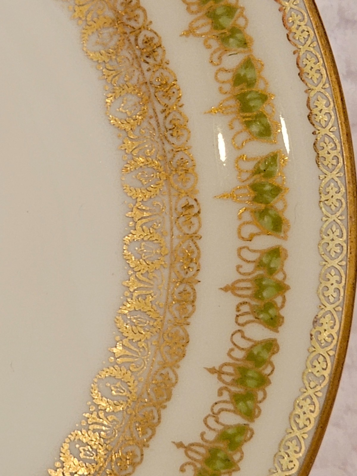 Bouillon cups w/ saucers, set of three, vintage china, Haviland, Cauldon, Pouyat