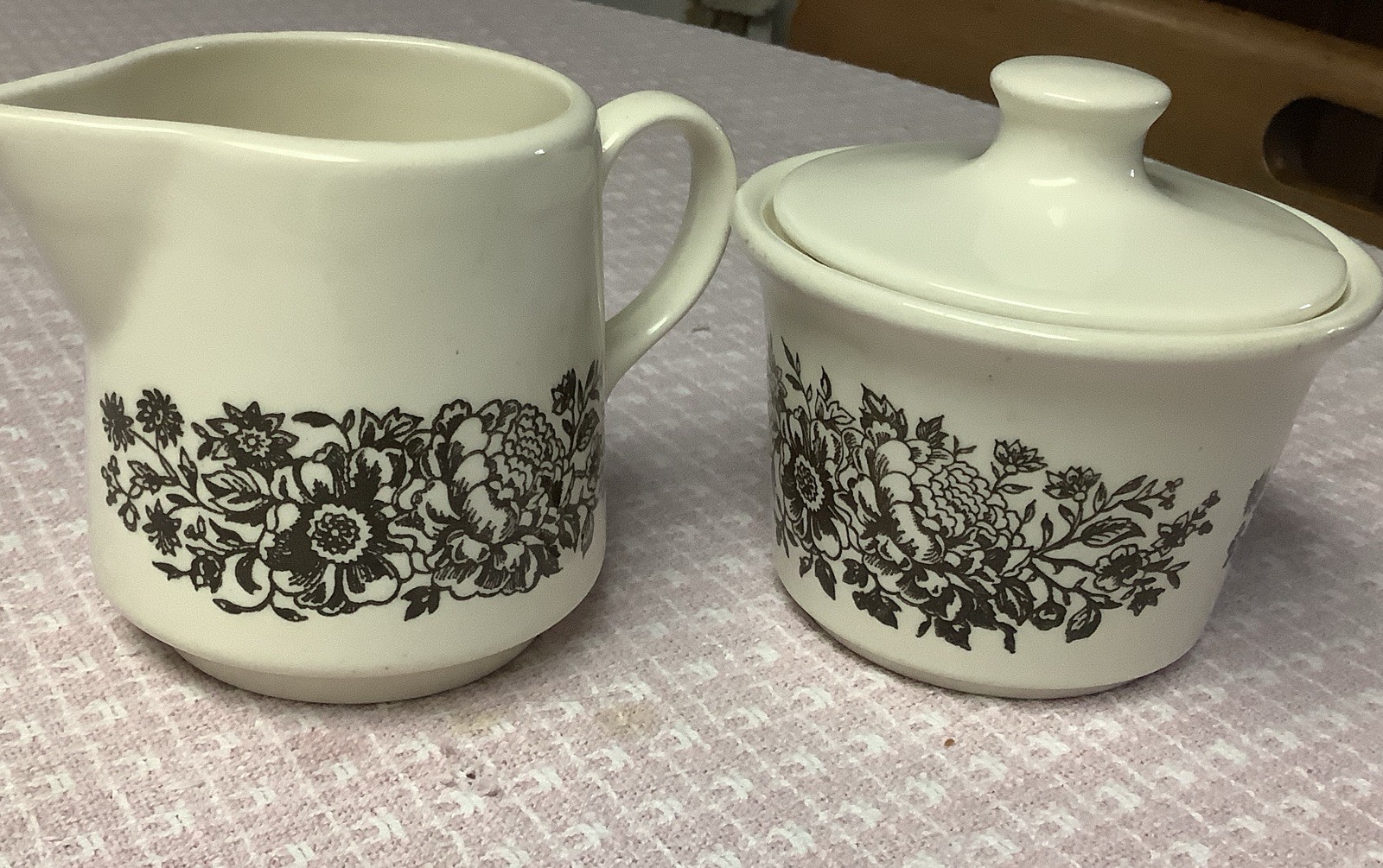 Creamer and Sugar Bowl with Lid Brown Floral, Made In USA, Vintage