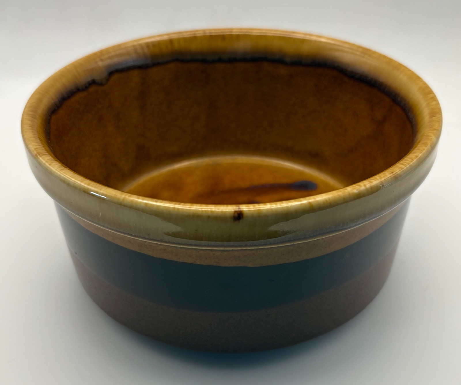 Vintage 1986 FTDA Glazed Ceramic Stoneware Bowl Brown Amber Striped 6.5″ x 3″