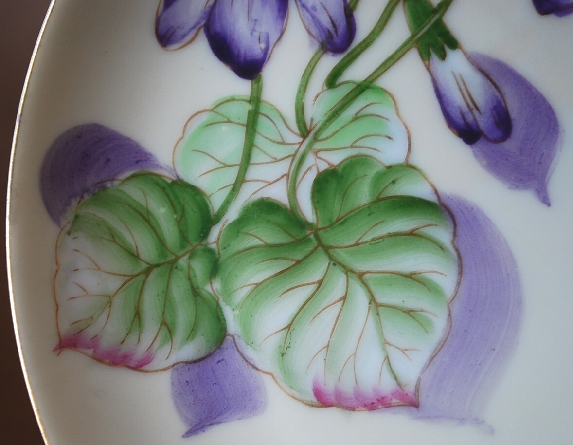 Vtg Set 6 PLATES Tashiro Shoten Japan HANDPAINTED PURPLE VIOLETS Gold Rims 7.5″