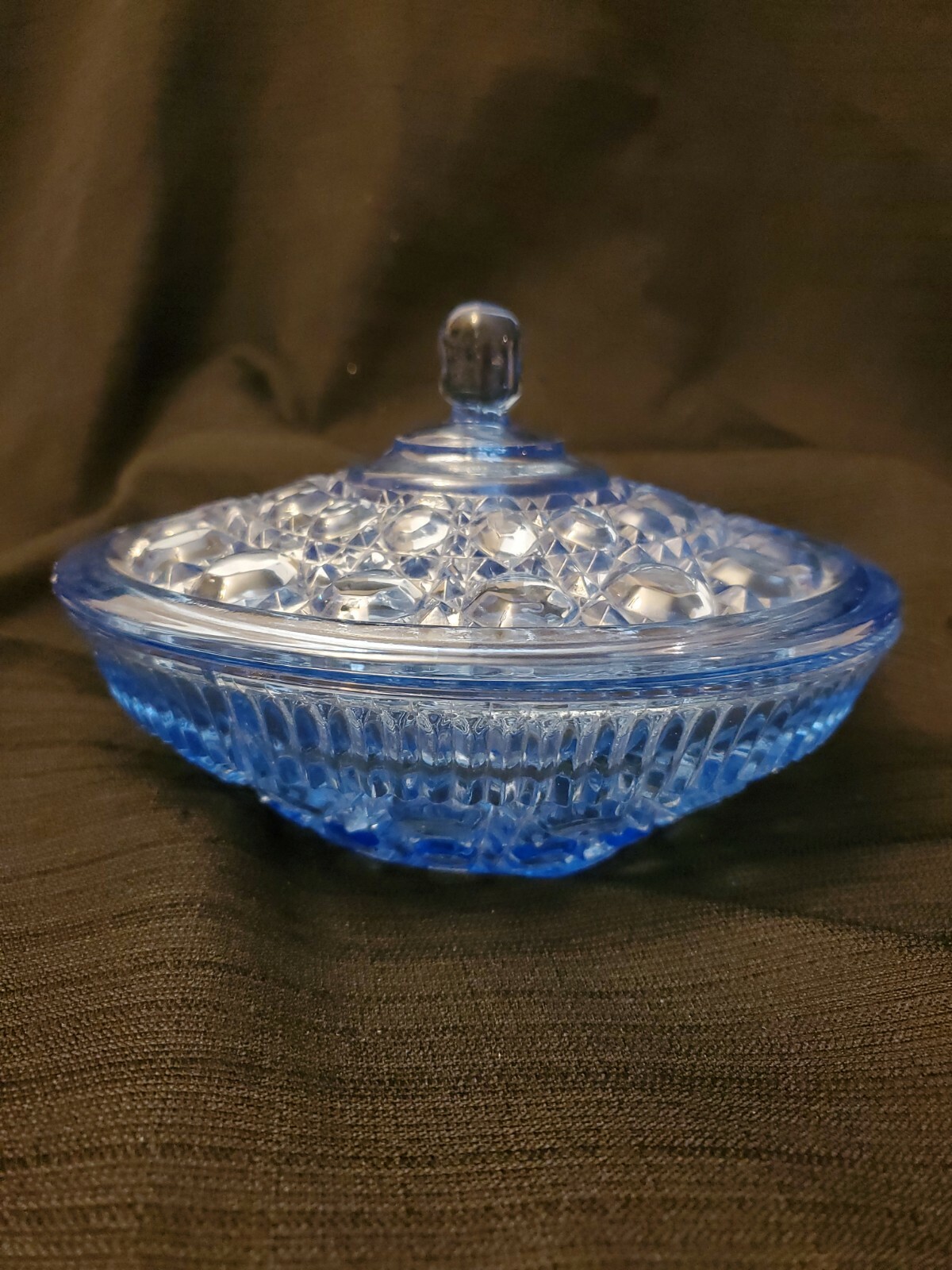 Vintage Blue Indiana Glass Windsor Royal Brighton Pattern Covered Candy Dish