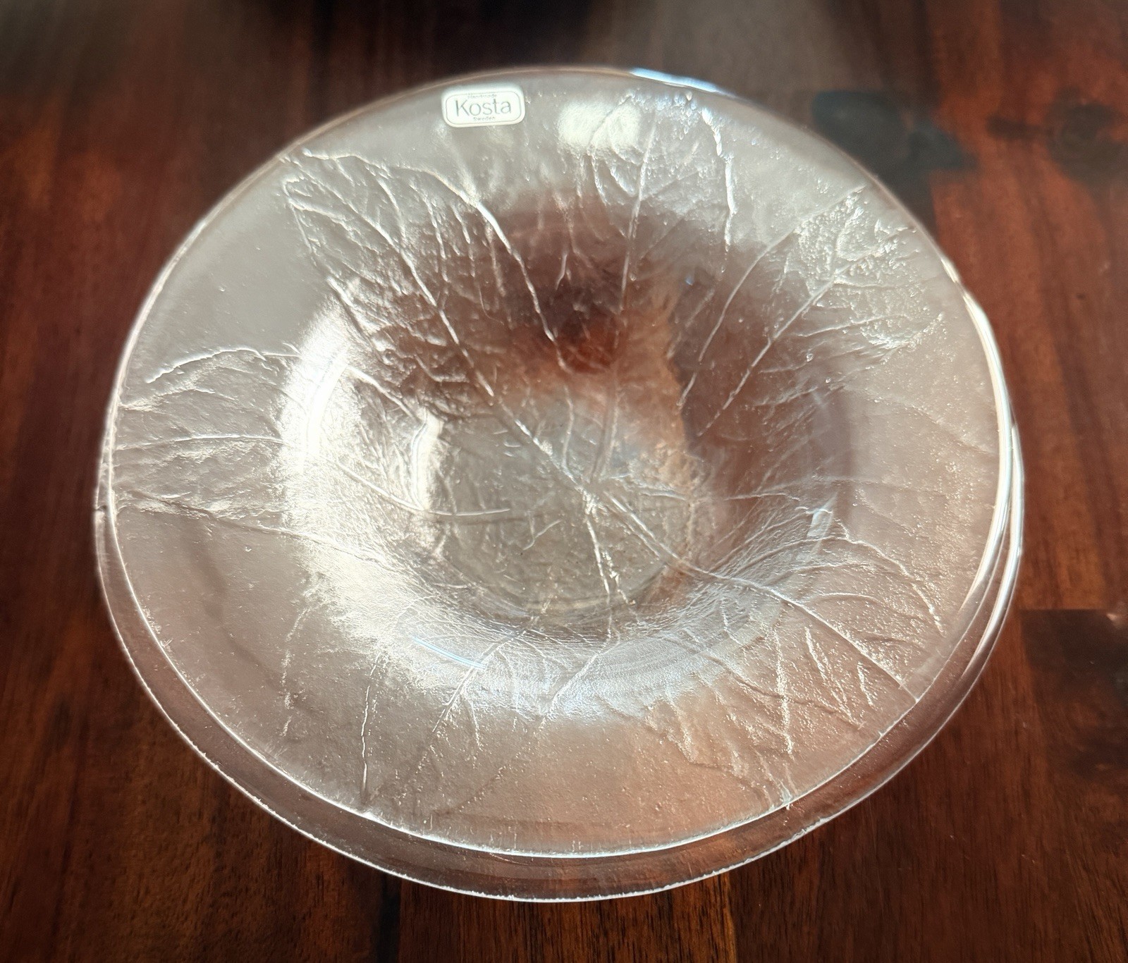 MINT Vtg KOSTA Sweden PARTY Leaf Grapefruit Bowls Set of 2 EUC Silver Stickers