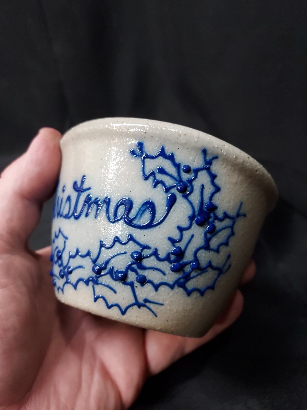 1994 Salmon Falls Stoneware MERRY CHRISTMAS Small Custard Cup Bowl Holly Berry
