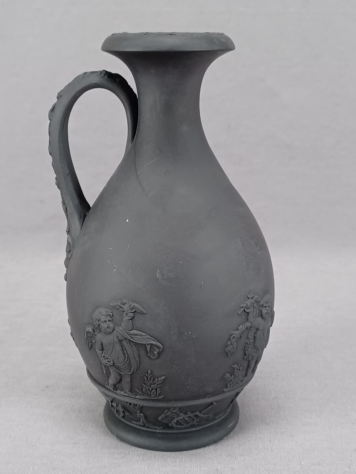 Wedgwood Neoclassical Cherubs Satyr Head Handle Black Basalt 5 7/8 Inch Jug