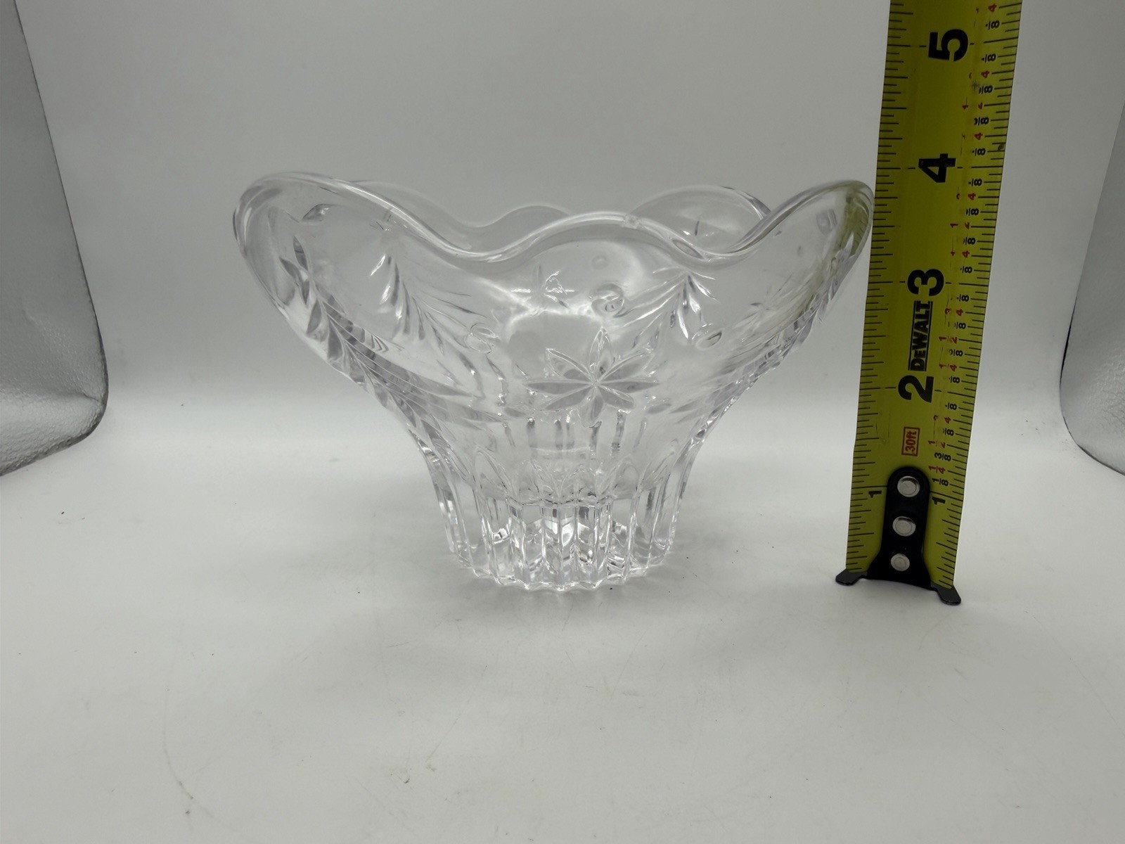 Vintage Clear Pressed Glass Footed Candy Dish Bowl Scalloped Rim