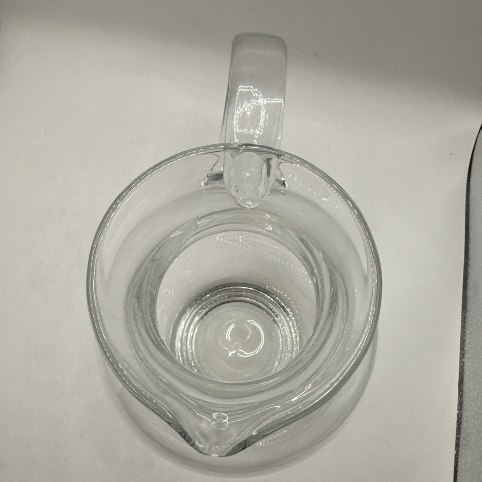 Vintage Blenko Style Clear Hand Blown Glass Pitcher 9″ High Polished Pontil Base