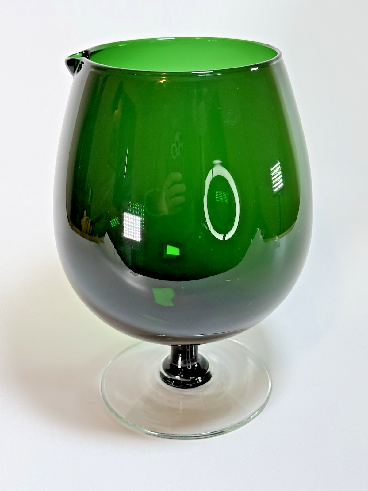 Beautiful Hand Blown Dark Green Footed Barware 48oz Pitcher