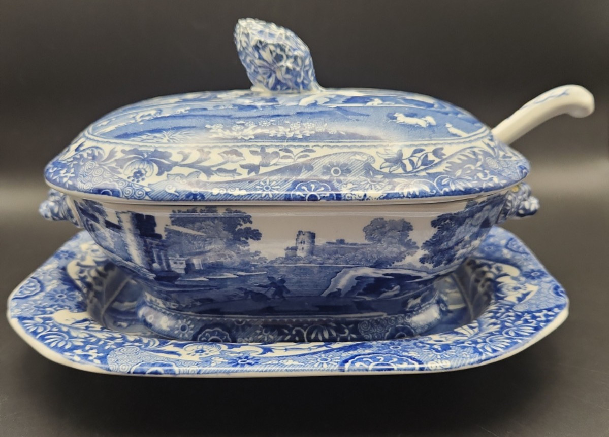 Stunning! Copeland Spode Sauce Tureen “Italian” Pattern 4-Piece Set CA 1891-1920
