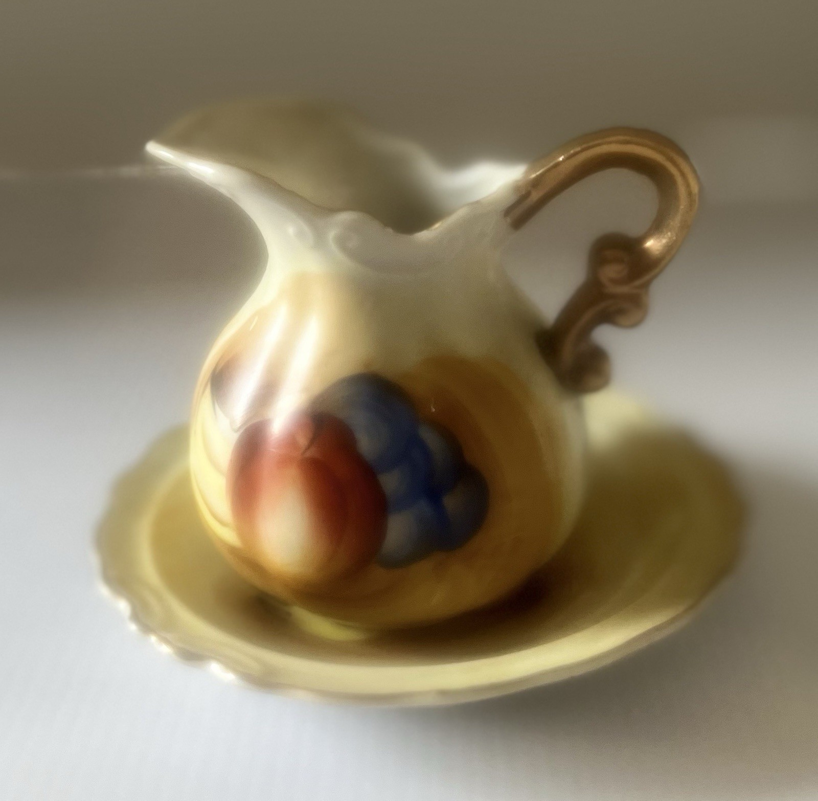 Vintage Fairway Japan Miniature Creamer and Saucer Fruit Pattern SALE!
