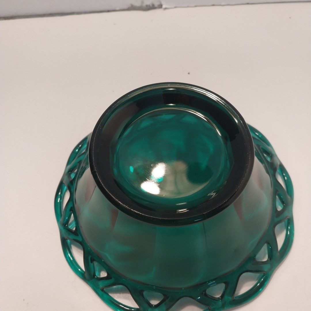 Vintage Dark Teal Green Glass Imperial Lace Bowl Dish Filigree
