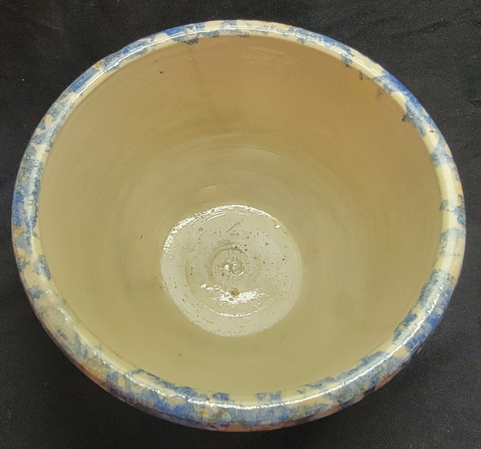 Red Wing? Spongeware Panel Stoneware Pottery #6 Bowl Vtg Retro AS IS
