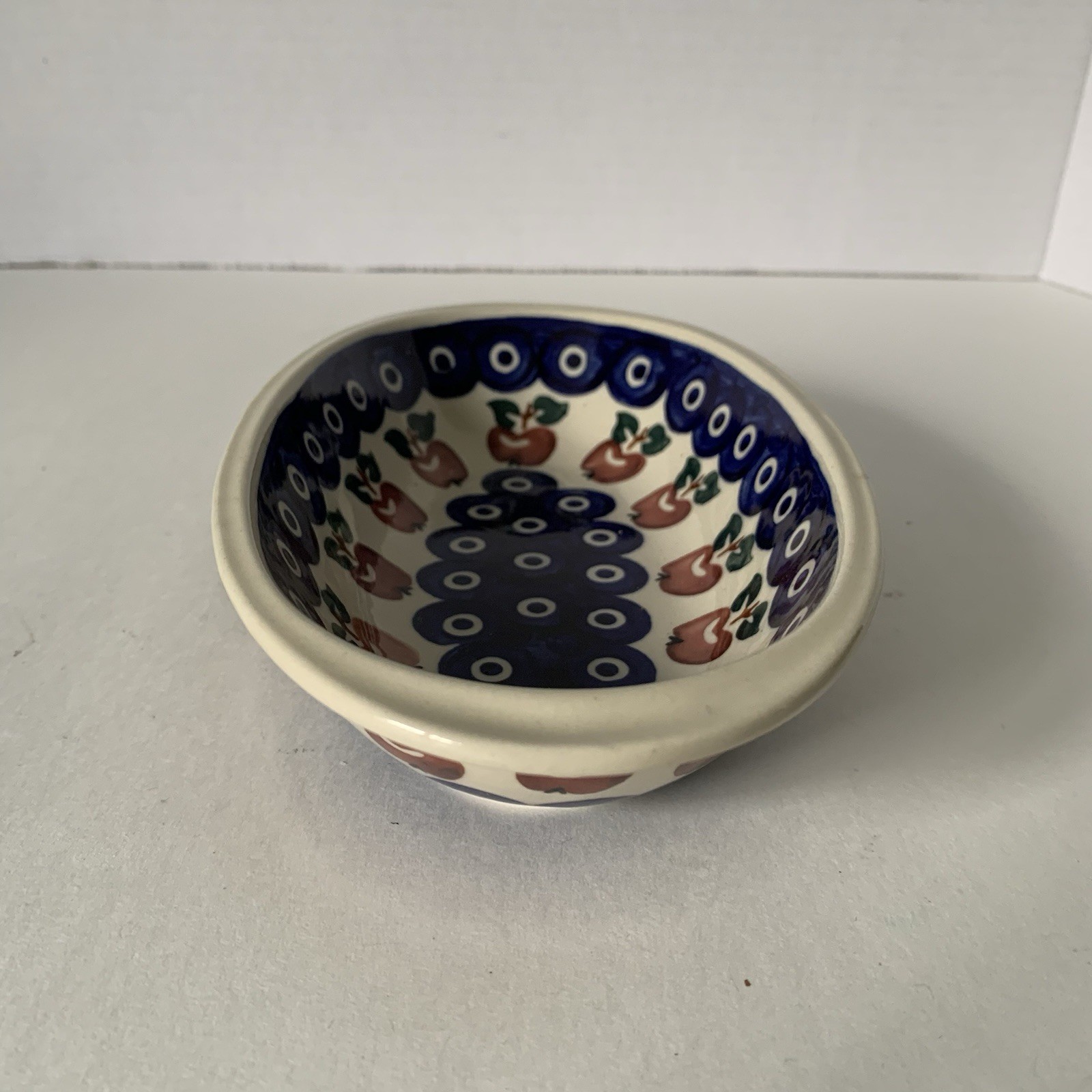 Boleslawiec Polish Pottery Handpainted Small Oval Dish Apples/Leaves Pattern
