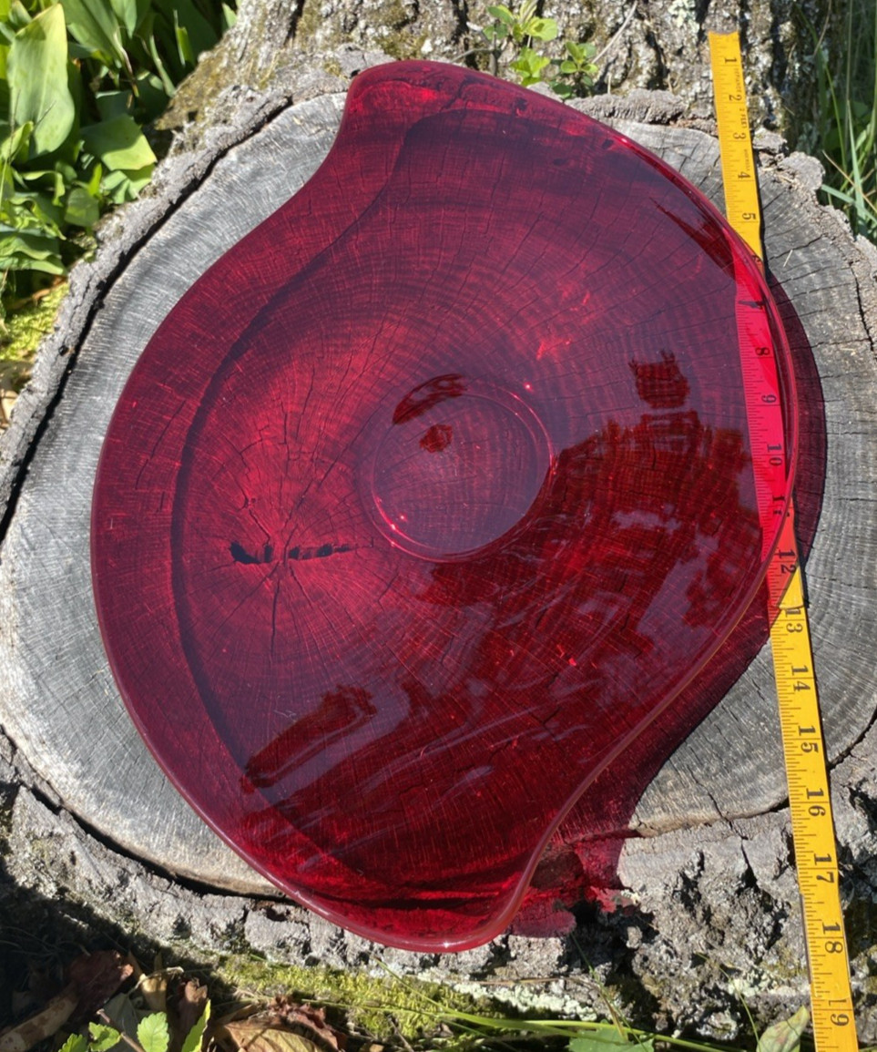 Vintage Epic Ruby Red Viking Glass Asymmetrical Console Platter 16” Stunning!